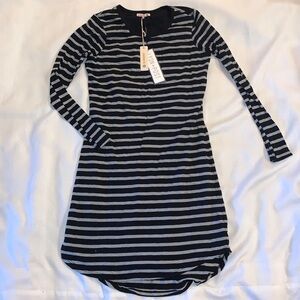 Sundry‎ Long Sleeve Striped Pocket Dress Black Gray Lyon + Post Size 1 Small NWT